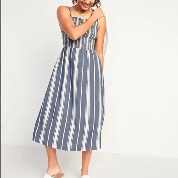 Old Navy Dresses & Skirts - Fit and Flare Smocked Blue and White Stripe Sundress